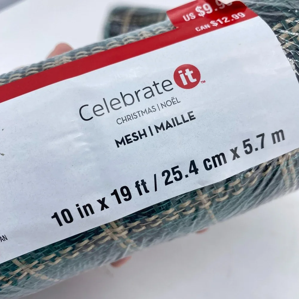 2 Rolls Celebrate It Premium Christmas Mesh 10in x 19ft Green Gold 639843